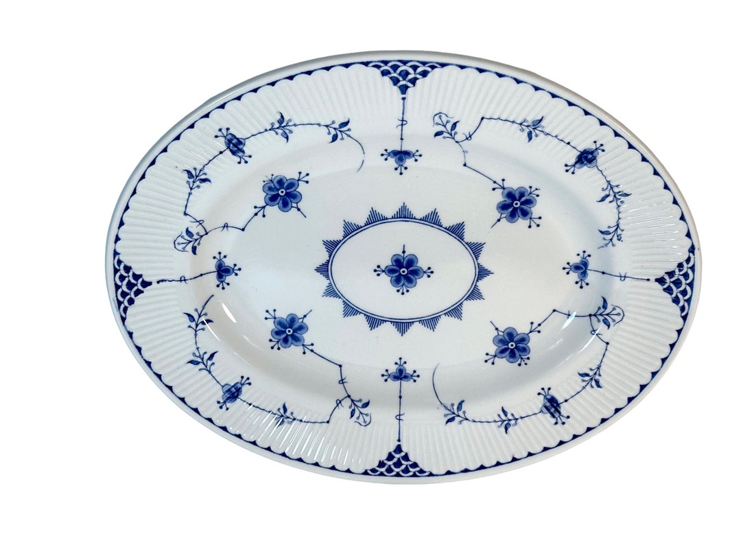 Vintage Furnival blue Denmark Oval Platter Ribbed Etsy