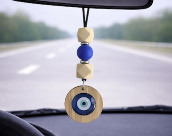 Houten autobedel boze oog: decor boho-achteruitkijkspiegel