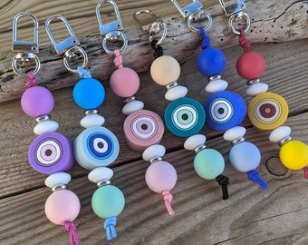 Evil Eye Silicone Keychain Bag Charm - Greek Gift - Handmade accessories