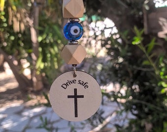 Drive Safe Car Charm - Evil Eye Car Charm - New Driver Gift - Wooden car charm