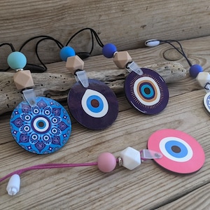 Evil eye rearview charm, wooden car ornament with silicone beads, new driver gift, car protection, good luck charm, car mirror hanging