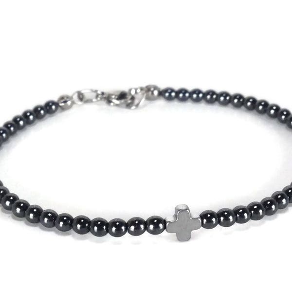 Bracelet noir croix et hematite