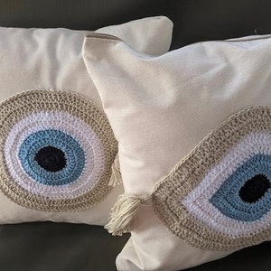 Handmade evil eye cover cushion - House Ornament - Crochet pillow