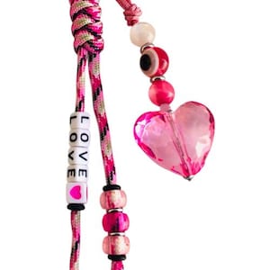 Heart Evil Eye Bag Charm: Pink Acrylic Love Beads, Greek Gift