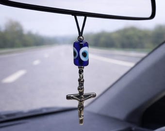 Boze oog kruis autospiegelbedel: roestvrijstalen auto-accessoire