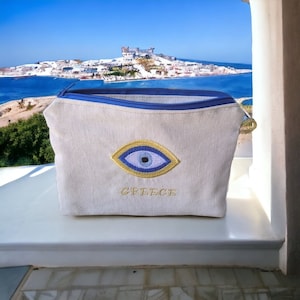 Evil Eye embroidered Pouch – Handmade Greek Purse – Greek Gift