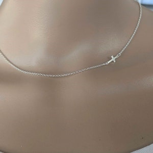 Women's sideways cross silver necklace image 4