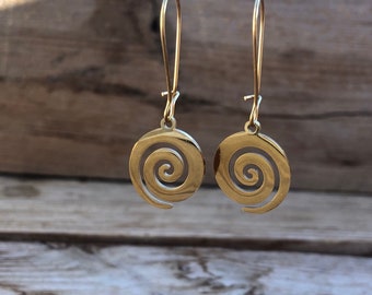 Boucles d'oreilles spirales en acier doré
