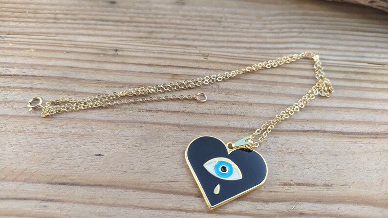 Gift for her Gold filled Evil eye heart necklace Women/'s protection