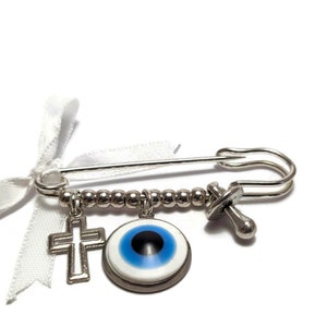 Evil eye safety pin, protection charm, newborn gift, stroller charm, Greek handmade jewelry, baby shower gift, positive energy accessory