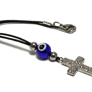 Rear view mirror charm, evil eye cross car mirror hanger, car protection ornament, Greek good luck charm, Travel production