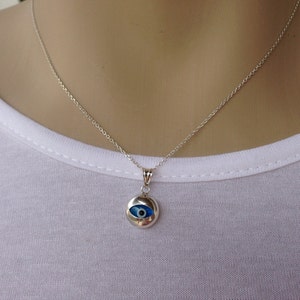 Collar colgante redondo de mal de ojo, joyería de plata de ley contra el mal de ojo, protección de la mujer imagen 1