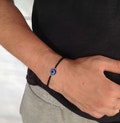 Men's Evil Eye Bracelet: Black Cord, Stainless Steel Beads