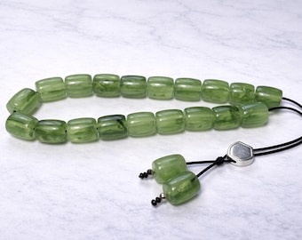 Groene zorgkralen Komboloi, sterlingzilveren kraal, Grieks accessoire