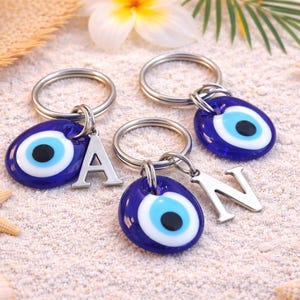 Personalized Greek Evil eye keychain - Stainless steel bag charm  - Greek gift
