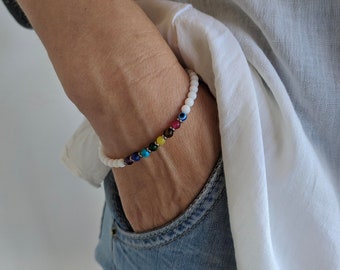 Women's evil eye chakra bracelet, gemstone bracelet, gift for her