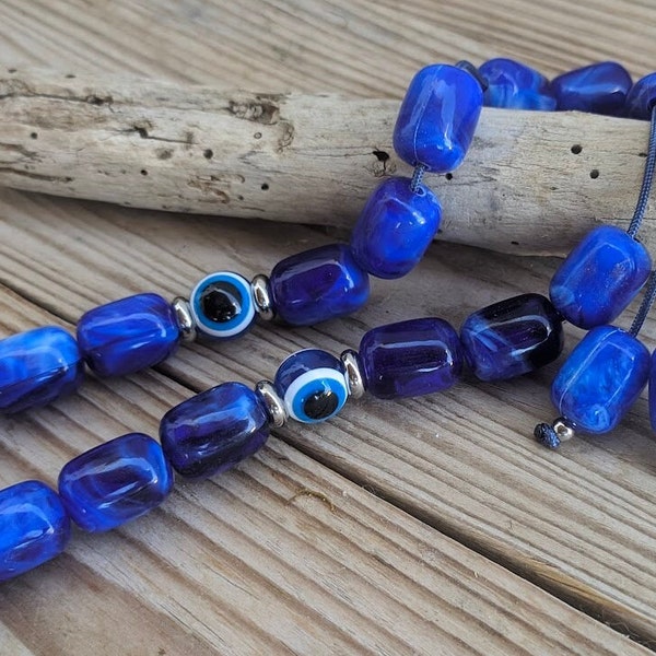 Evil eye worry beads – Greek gift – Anti stress toy – Blue komboloi