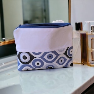 Evil Eye Pouch, Greek Zipper Purse, Handmade Fabric Wallet for Jewelry, Coins, Credit Cards, Gift for Her, Greek Souvenir, Small Bag