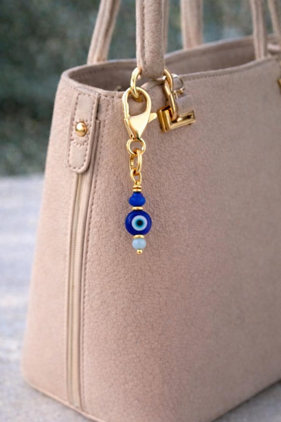 Evil Eye Bag Charm – Stainless Steel & Brass Zipper Pull, Wallet Charm, Gold or Silver