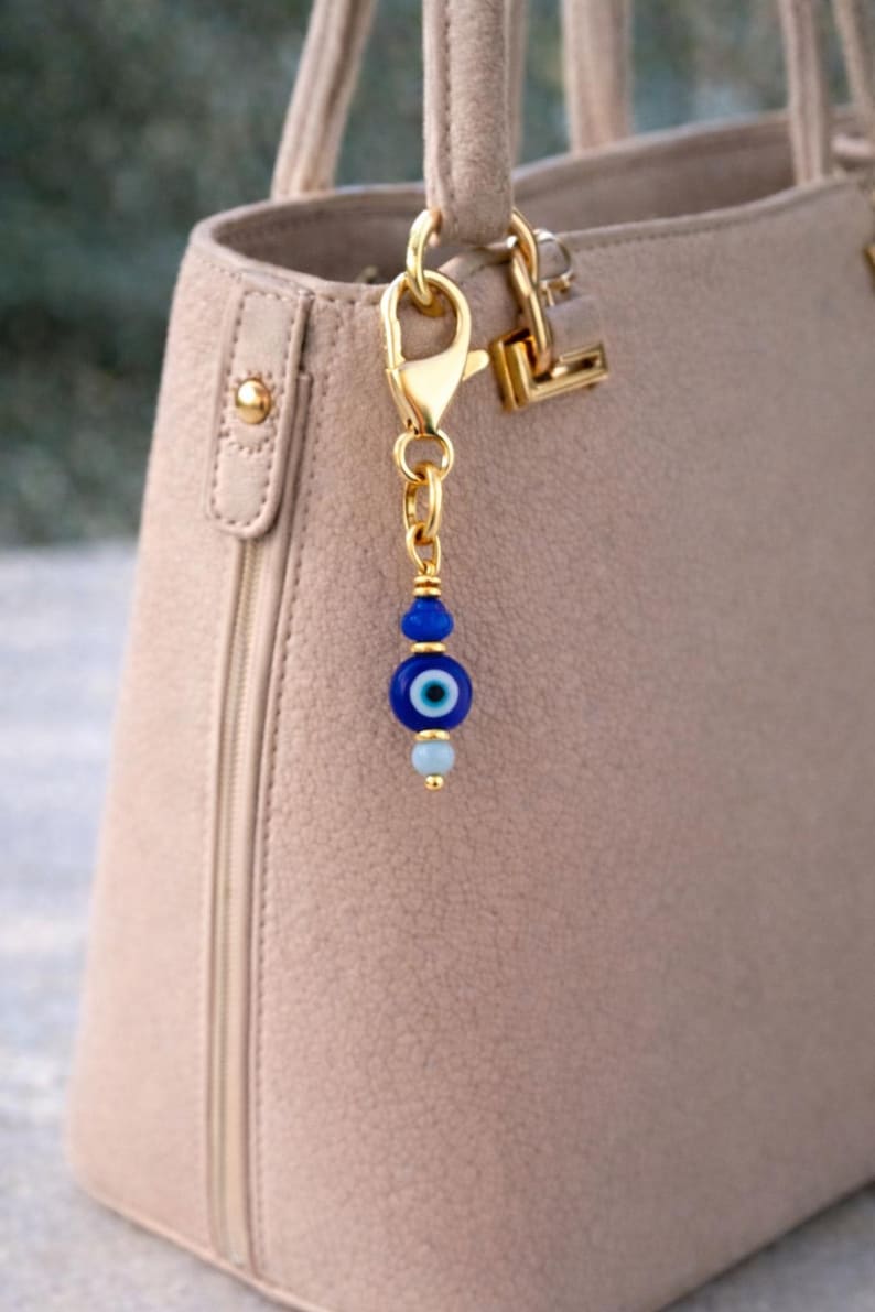 Ciondolo per borsa con occhio malvagio – Tirazip in acciaio inossidabile e ottone, ciondolo per portafoglio, oro o argento immagine 1