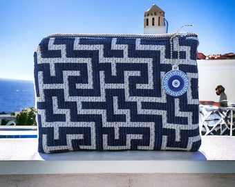 Greek Key Fabric Pouch  - Available in two Colors - Greek gift