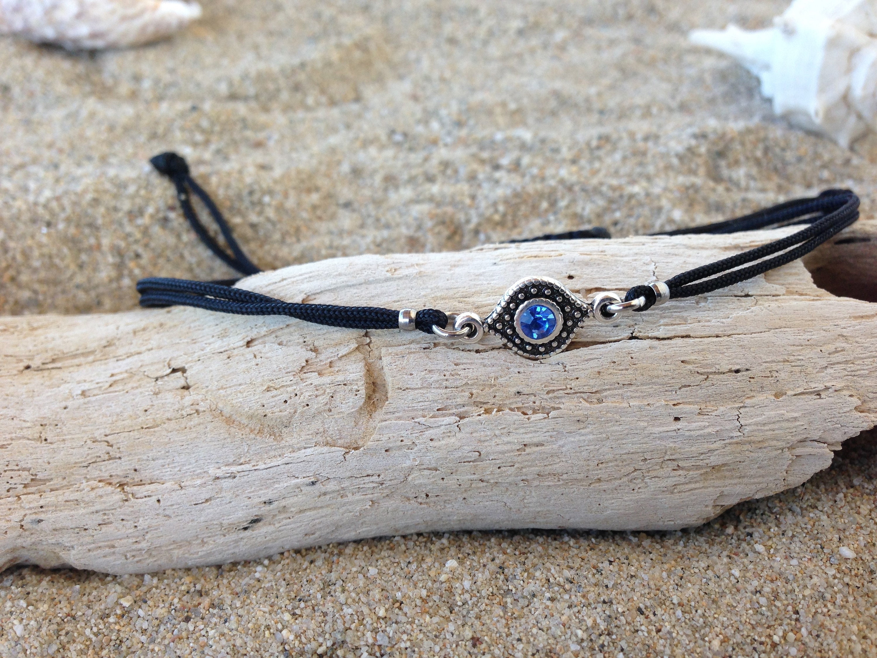 gift for her or for him Evil eye charm bracelet with light blue stone Greek jewelry