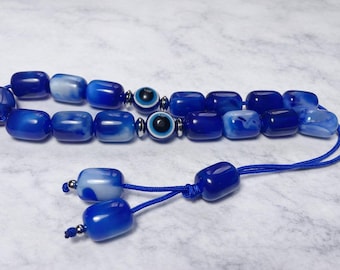 Komboloi oeil bleu fonce porte bonheur - anti stress