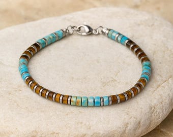 Pulsera de jaspe turquesa y ojo de tigre – Pulsera unisex de cuentas