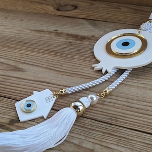 Evil Eye Pomegranate Wall Hanging: White, Gold Tone, House Protection