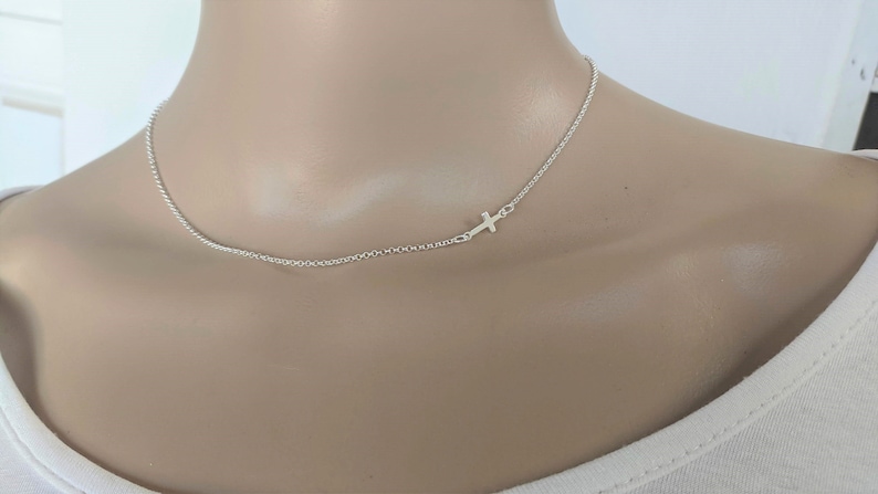 Women's sideways cross silver necklace image 9