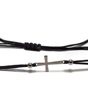 Tiny Stainless Steel Cross Bracelet - Adjustable Cord Jewelry
