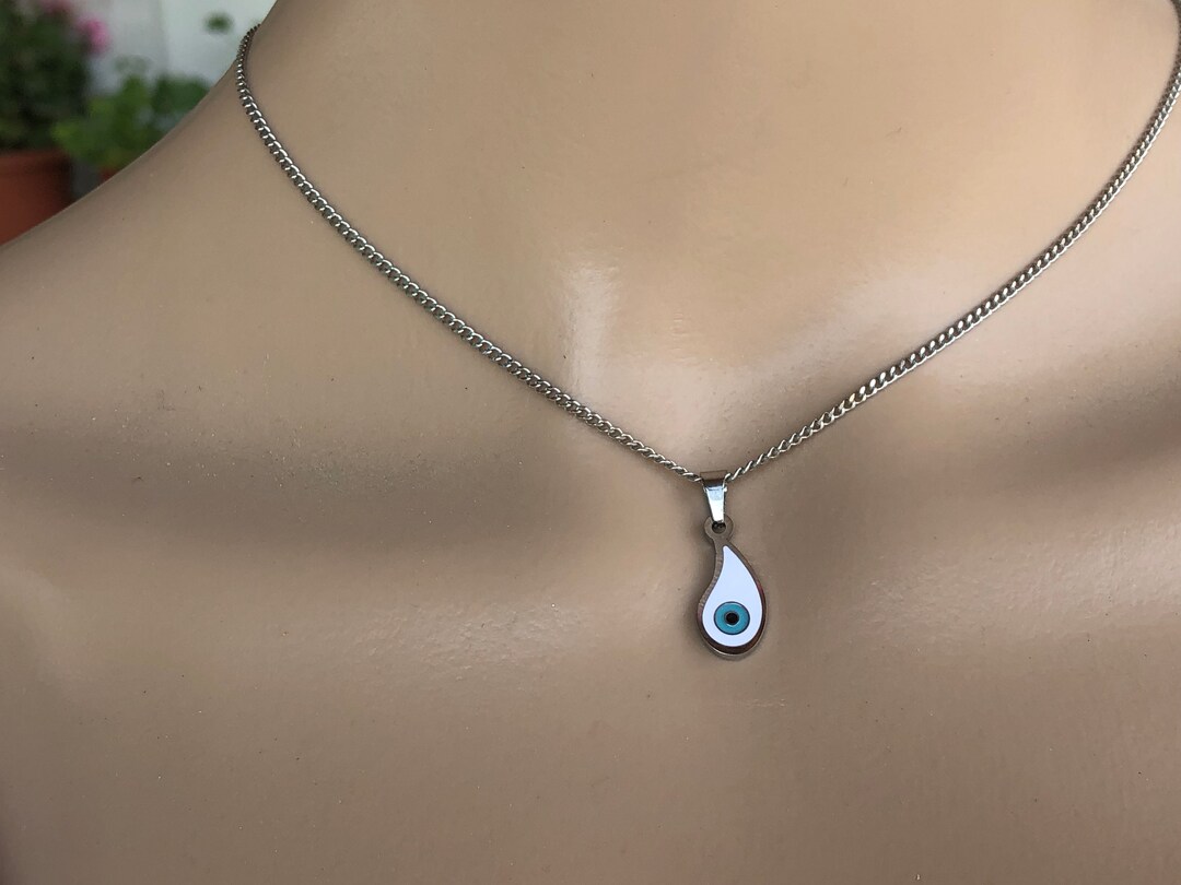 Enamel Evil Eye Drop Necklace Stainless Jewelry Gift for Her Tiny