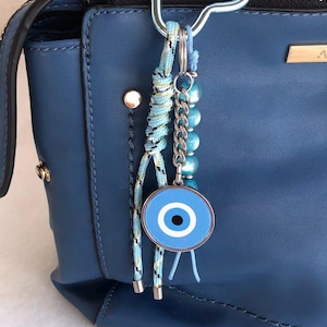 Evil Eye Bag Charm: Beaded Stainless Steel Greek Gift