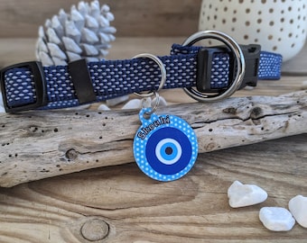 Evil Eye Dog Name Tag | Pet Protection Charm | Blue Evil Eye Tag | Pet Gift | Animal Protection Accessories | Made in Greece
