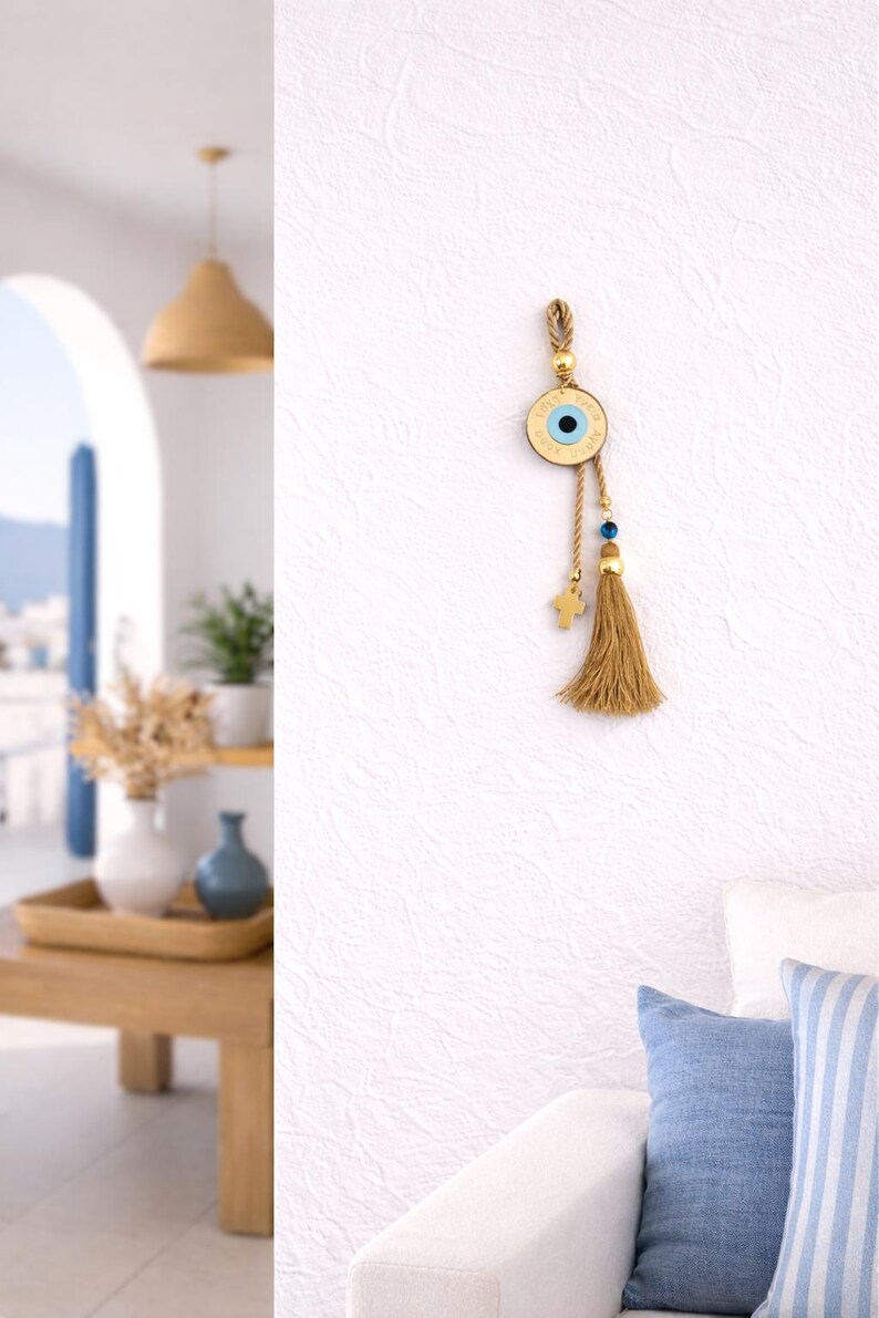 Evil Eye Wishes Wall Hanging - housewarming op maat - nieuwjaarscadeau, huisbescherming afbeelding 3