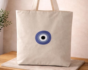 Embroidered Evil Eye Tote Bag: Greek Beach Bag