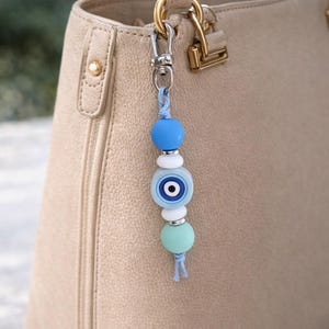 Handmade Evil Eye Keychain - Available in 6 Colors -  Silicone Bag Charm - Greek Gift