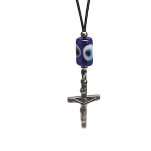 Evil eye cross car mirror charm, car mirror hanger, protection travel, Greek evil eye, good luck charm, decoration, gift for him