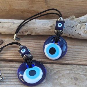 Glass evil eye rearview mirror charm, car protection, good luck, new driver gift, Greek evil eye ornament, mirror hanging.