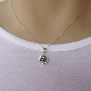 Collar colgante redondo de mal de ojo, joyería de plata de ley contra el mal de ojo, protección de la mujer imagen 3