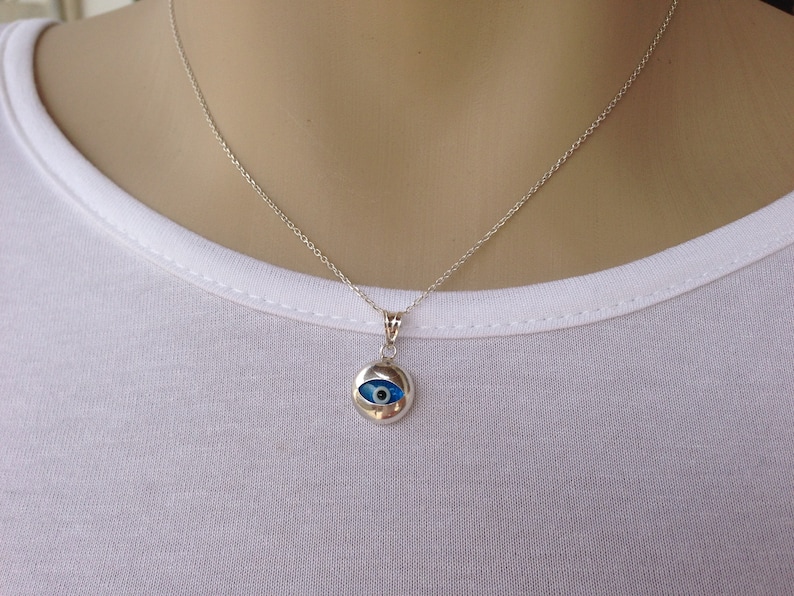 Collar colgante redondo de mal de ojo, joyería de plata de ley contra el mal de ojo, protección de la mujer imagen 3