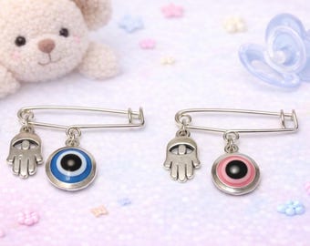 Evil Eye Hamsa Hand Baby Safety Pin: Newborn Charm