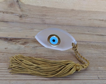 Evil eye house ornament, good luck tassel charm, house protection, Greek gift