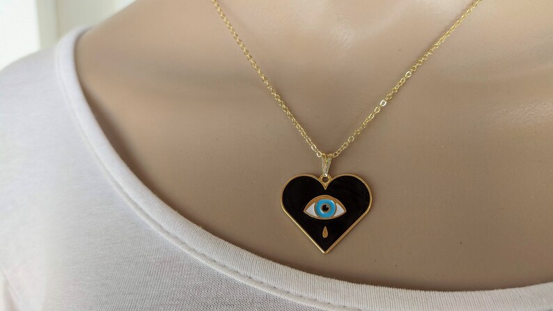 Gift for her Gold filled Evil eye heart necklace Women/'s protection