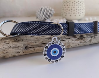 Personalized Evil Eye Dog Tag - Small Medium Dog Tag - Available in 6 Colors