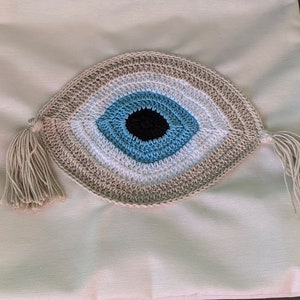 Handmade evil eye cushion cover house ornament crochet pillow Greek gift image 10