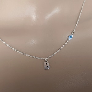 Collar con inicial de ojo malvado de plata - Collar con alfabeto de plata esterlina - Collar minimalista