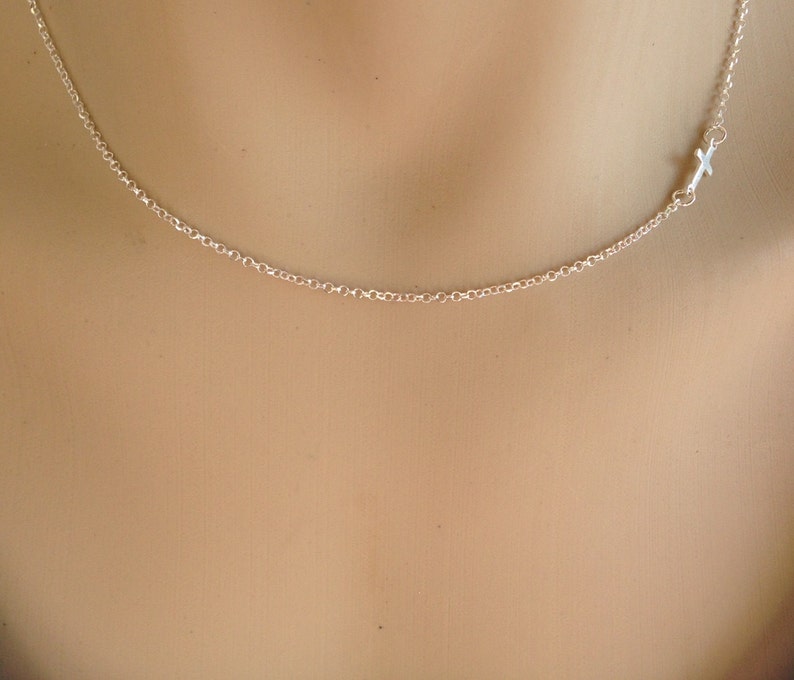 Women's sideways cross silver necklace image 8