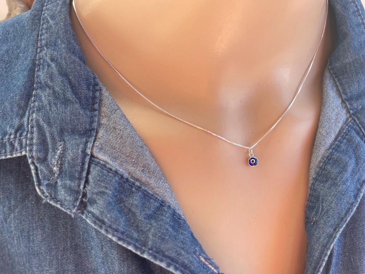 Super Tiny Evil Eye Necklace - Silver Evil Eye Pendant, Minimal jewelry
