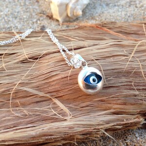 Collar colgante redondo de mal de ojo, joyería de plata de ley contra el mal de ojo, protección de la mujer imagen 7